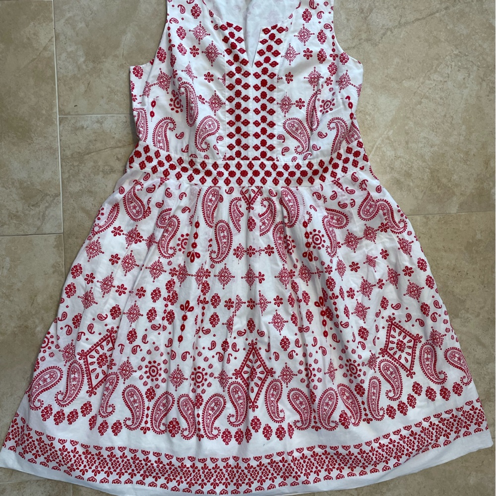Talbots Red and White Paisley Dress with pockets!